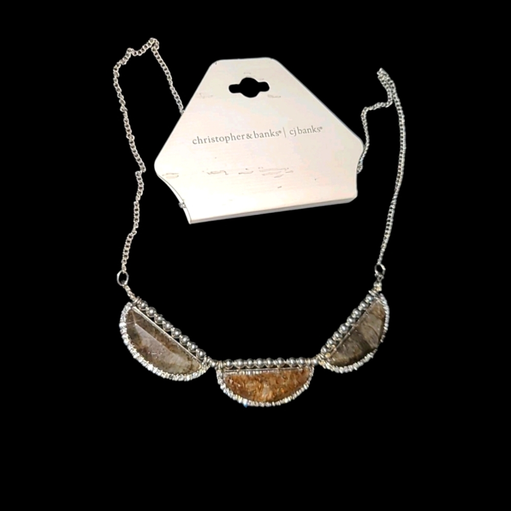 Christopher & Banks Silver and Brown Crescent Necklace